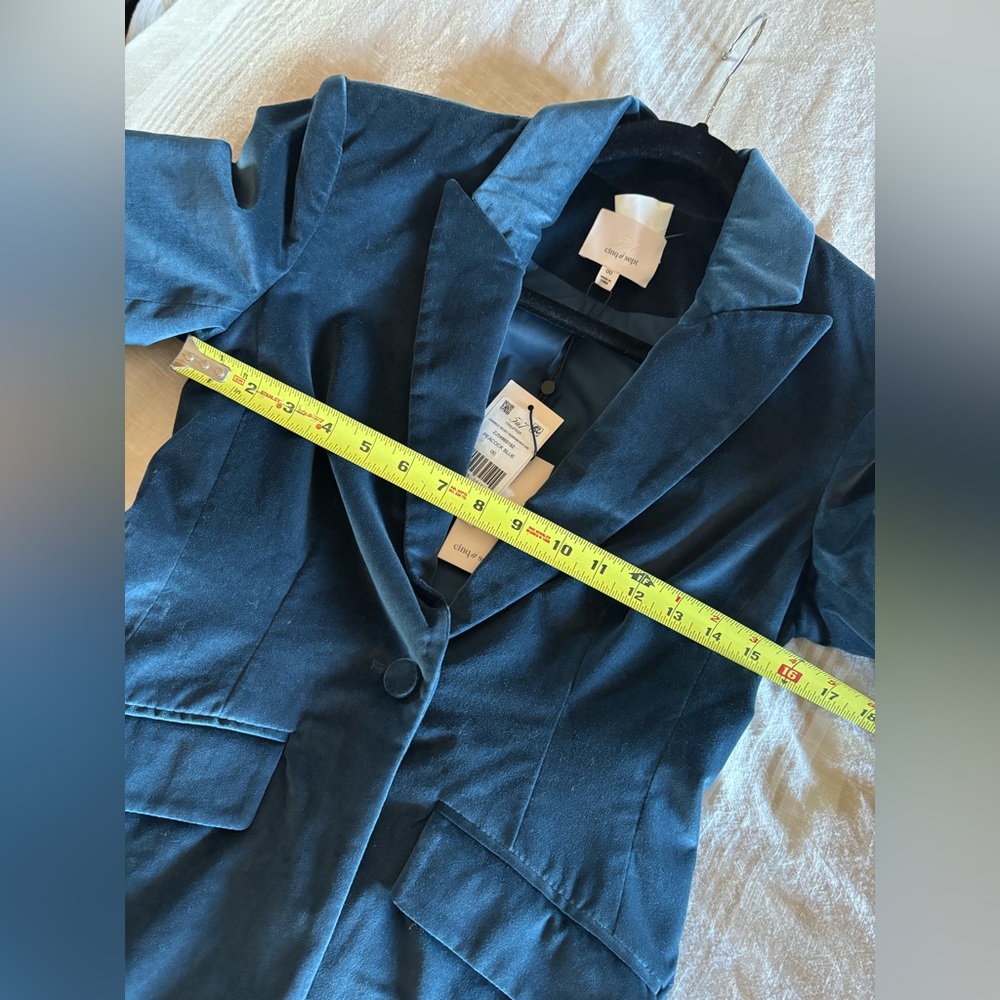 Cinq à Sept Deep Peacock Blue Velvet Blazer NWT $495 Women’s Sz 00 - Picture 12 of 16